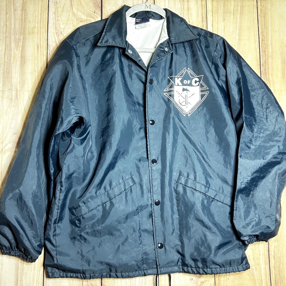 VTG Hilton Coaches Jacket Mens M Navy Blue Knights of Columbus Sporty USA Made